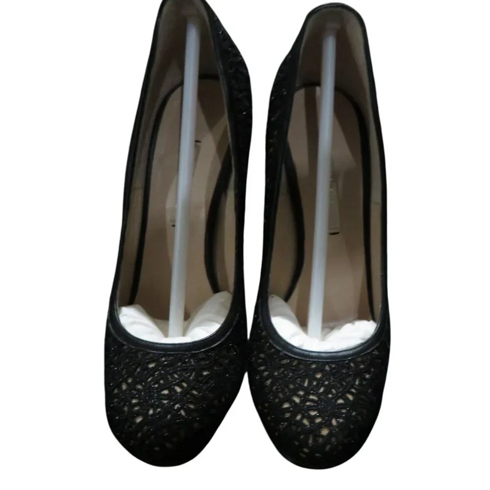Nicholas Kirkwood Laser Cut Black Italian Leather Platform Stiletto Pumps 37